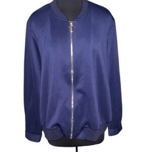 SHEIN Curve Navy Women's Bomber Jacket, P2P:25”, L:25”